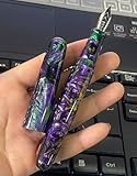 Lanxivi Fuliwen 017 Purple Green Celluloid Fountain Pen with Metal Snake Ring, Handmade Converter Pen
