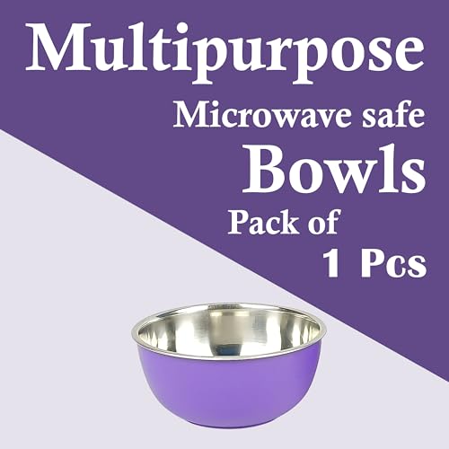 Image of Zaib Stainless Steel Microsafe Bowl (350ml, 12cm) - Insulated Double Wall Serving Dish for Soup, Snacks, Desserts & Festive Treats - Microwave Safe Outside, Steel Inside (Purple)