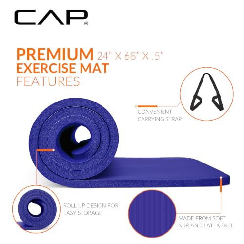 CAP 1/2" Thick Yoga Mat, Exercise & Workout Mat with Strap, Blue by CAP - Used condition - Image 3