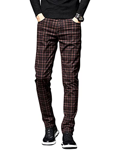 IDEALSANXUN Mens Plaid Dress Pants Chino Stright Leg Slim Fit Skinny Pants