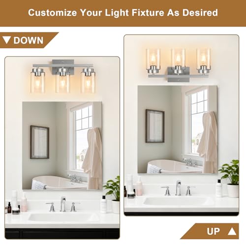 Image of IZORRO Bathroom Light Fixtures, Modern Vanity Lights, Bathroom Lighting Fixtures Over Mirror with Clear Glass Shade, Wall Sconce for Living Room Cabinet Bedroom (Brushed Nickel, 3-Light)