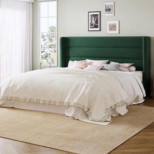 Image of Allewie Queen Size Platform Bed Frame with Velvet Upholstered Wingback Headboard, No Box Spring Needed, Under Bed Storage Space, Strong Wooden Slats, Modern Mattress Foundation, Easy Assembly, Green