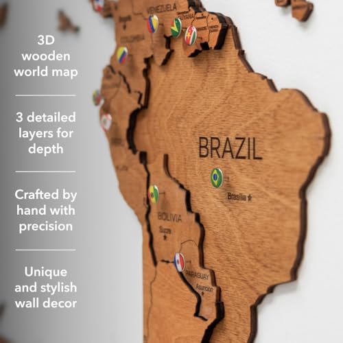 Image of Enjoy The Wood 3D Wooden World Map Wall Art (Oak, L) | Large Travel Map with Pins for Art Decor, Decorative Map of the World for Home, Office Travel Wall Art Housewarming Gift Idea