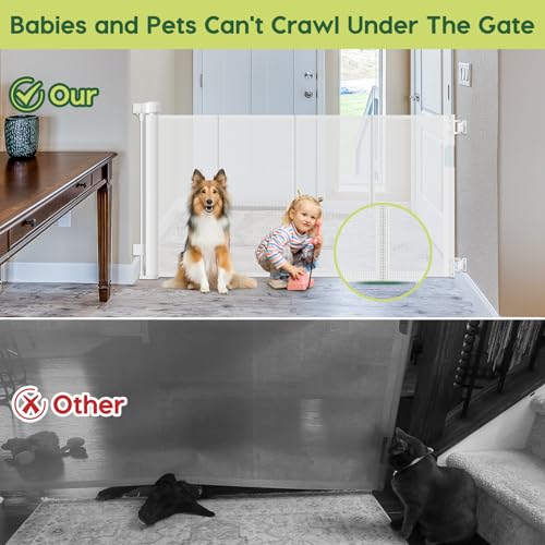 Reinforced 55\" Wide Retractable Baby Gate Outdoor Retractable Gate with Reinforced Bar Mesh Baby Gate Retractable Dog Gate Retractable Mesh Gate for Kids and Pets Safety Retractable Pet Gate for Stair - Thumbnail 4
