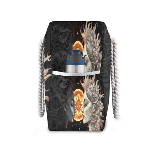 Sun and Moon Beach Bag with Top Zipper Closure, Waterproof Pool Bag, Large Beach Tote for Women#4853