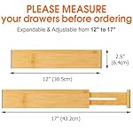 Bamboo Drawer Dividers Organizers, Kitchen Drawer Organizer, Adjustable Drawer Divider for Clothes, Kitchen, Dresser, Bedroom, Bathroom and Office, 4-Pack (Natural, 12-17 IN) - Image 3