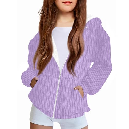 Veste softshell pour fille tricotée à capuche et poches pour l'automne