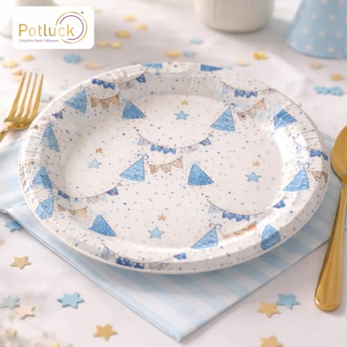 Image of Potluck Birthday Celebrations Disposable Paper Plates, 9 Inch Food Grade Tableware for Parties, Events, Snacks & Meal Serving Pack