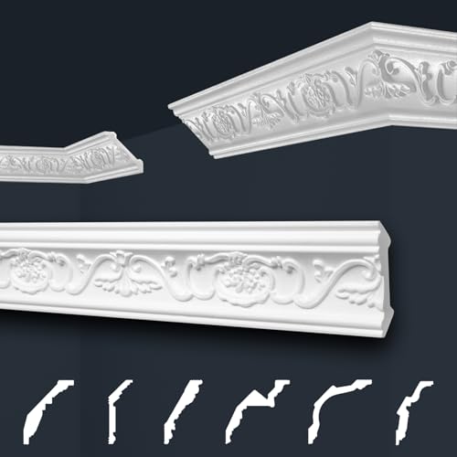 Marbet Deckenleisten weiß Sparpaket aus Styropor EPS - Stuckleisten gemustert, im traditionellen Design - (20 Meter B-06) Styroporleiste Winkelleiste Wandleiste
