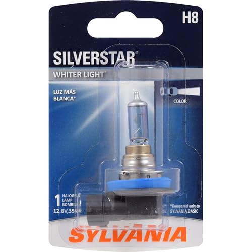 SYLVANIA - H8 SilverStar Fog Light Bulb - High Performance Halogen Headlight Bulb, Brighter Downroad with Whiter Light (Contains 1 Bulb)