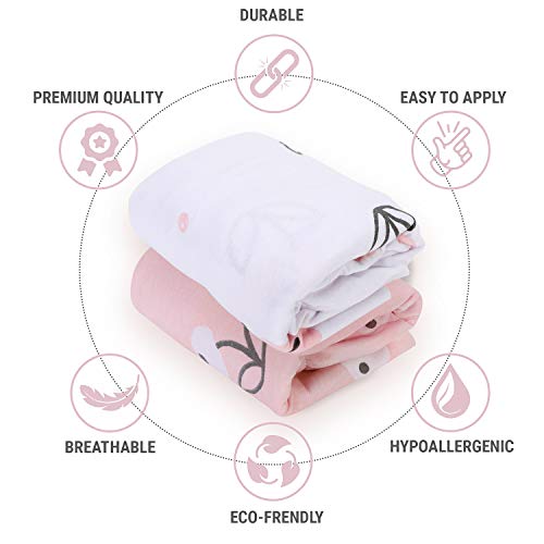 Image of Bassinet Sheets for Baby Girl Set of 2 by Tansy Panda - Ultra Soft, Breathable, 100% Organic Cotton - Compatible with Halo, Hourglass, Rectangle Bassinet Mattress Pad - Pink and White Floral