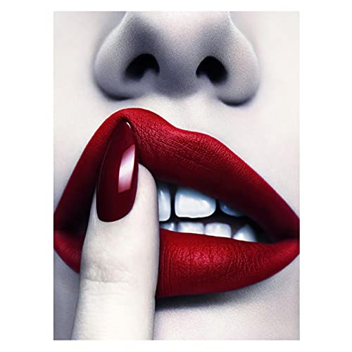 Toile Lèvres Rouges Peinture Nordique Femme Bouche Déco Murale Salon Bar 60x90cm