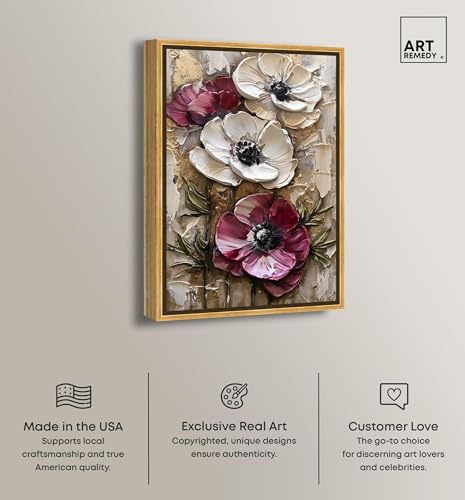Art Remedy Withered Blossoms Canvas Farmhouse Floral Art, Gold Frame, 36" x 54" by Art Remedy - Used condition - Image 2