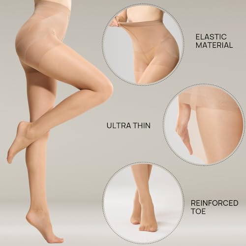 Image of MANZI Control Top Pantyhose for Women 2 Pairs 20D Sheer Soft High Waist Tights Tummy Control Support Stockings