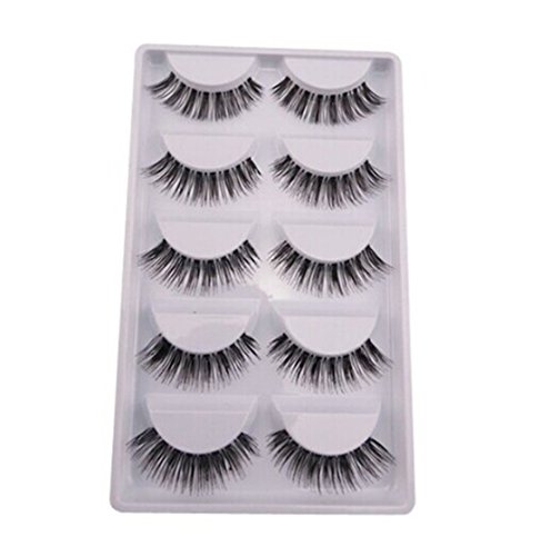 GUAngqi 5 Pairs 3D Fake Eyelashes Makeup Natural Look Fake Eye Lash Handmade False Eyelashes Black Long Soft Reusable