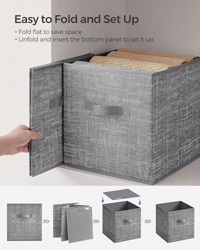 SONGMICS Storage Cubes, 13 x 13 x 13 Inches Non-Woven Fabric Bins with Double Handles, Set of 8, Closet Organizers for Shelves, Foldable, for Clothes, Cattail Gray UROB833G01
