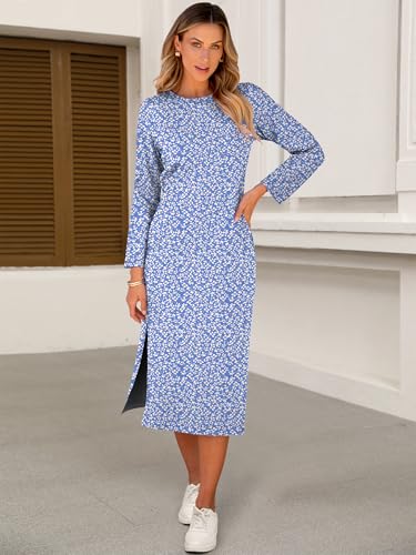 Image of ANRABESS Women Fall Long Sleeve Midi T Shirt Dresses with Pockets
