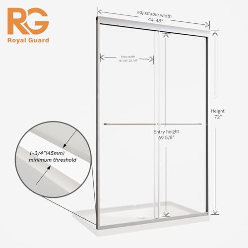 Image of Royal Guard Double Sliding Shower Door,44-48 inch W x 72 inch H,Brush Nickel