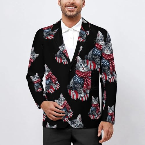 4th of July Cat U.S. Flag Casual Men's Blazers Two Button Lapel Suits Jacket Lightweight Sport Coats2