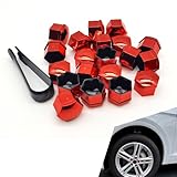 pinflaw 20 PCS Car Hub Nut Cover, Hexagonal Car Tire Screw Caps with Removal Tool, Fashionable Dustproof Durable Nut Protector Tire Decorative Accessories, Universal for Most Cars (Red)
