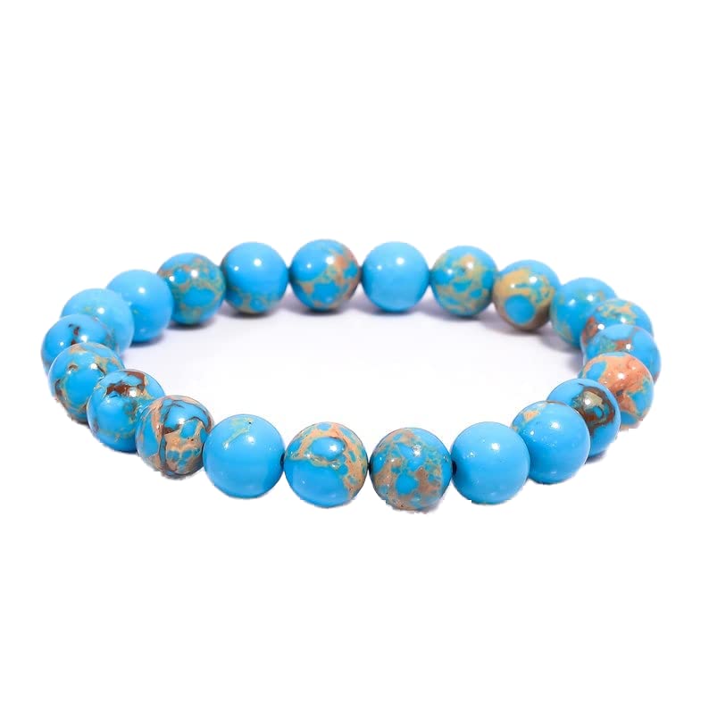 Bracelet turquoise de cuivre bleu perles 8mm idéal pour vos séances de yoga et méditation Zen