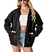 GRECERELLE Lederjacke Damen Kunstlederjacke Reverskragen Lange Ärmel Übergangsjacke Reißverschluss Bikerjacke Damen Lässig Motorrad Jacke Frauen (Schwarz,L)