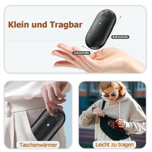COTOP Handwärmer Elektrisch, 6000 mAh 2er Pack Taschenwärmer Wiederverwendbar, Akku Handwärmer USB C, 3 Stufen Heizung bis zu 56°C, Geschenk für Männer Skifahren, Wandern – Bild 5