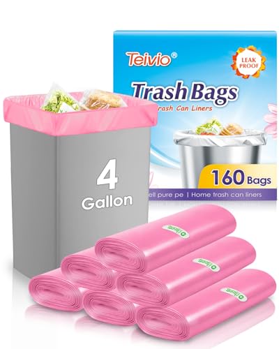 Teivio Small Trash Bags 4 Gallon 160 Counts Garbage Bags, Bathroom...