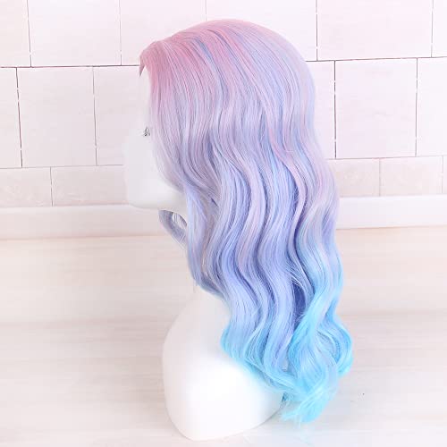 REEWES Long Pastel Curly Wigs for Women Heat Resistant Hair Natural Wigs for Daily Cosplay Costume Party Carnival (Ombre Pink Blue) - Image 2