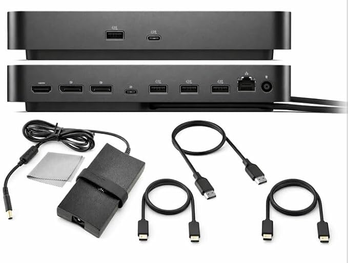 Dell Pro Dock WD25 Universal Docking Station Bundle — USB-C/USB-A Dual Display Dock with 100W Adapter + HDMI Cable + USB-C Cable + DisplayPort Cable + Cleaning Cloth