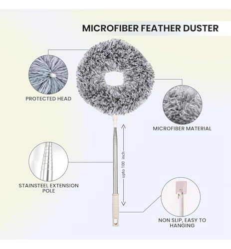 Image of Ceiling Fan Cleaner for High Ceiling, Extended Fan Blade Cleaner 13 inch to 71 inch, Reusable Microfiber with 6 Extension Poles for Wall and Furniture Door,