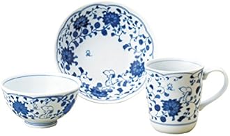 Sunupii 630741 Indigo Arabesque Rice Bowl, Mug, Pot, 3-Piece Set, Comes in a Presentation Box