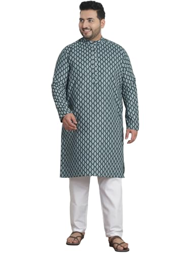 Image of SOJANYA Plus (Since 1958) Men's Cotton Blend Printed Kurta with White Churidar Pyjama