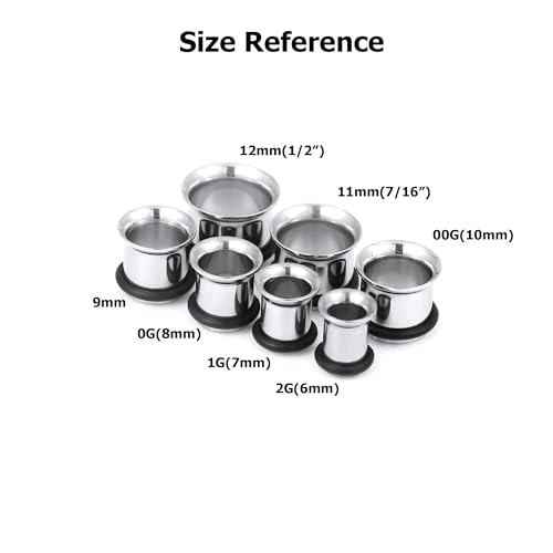 Stainless Steel Ear Gauge Taper Stretching and Single Flare Plugs Flesh Tunnel Kit with O-ring 2 Pairs3