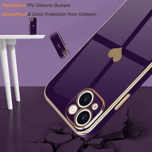 Teageo Compatible With Iphone 13 Case For Girl Women Cute Love-Heart Luxury Bling Plating Soft Back Cover Raised Camera Protection Bumper Silicone Shockproof Phone Case For Iphone 13, Dark Purple #TOP4