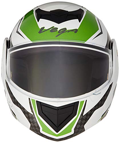 Image of Vega Crux Dx Checks Flip-Up Full Face Helmet White Green, Size: L(59-60 cm)