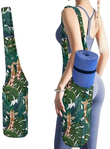 Niapessel Yoga Mat Bag, Yoga Mat Bags for Women, Giraffe Palm Leaf Print Yoga Mat Holder Bag Carrier Large with Pockets Yoga Accessories Yoga Gifts for Women And Yoga Lover