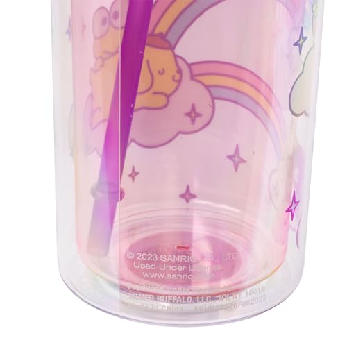 Image of Silver Buffalo Hello Kitty FRIENDS Rainbows Clouds, Plastic Cold Cup, 20oz | Tall, Includes Lid and Straw, Sanrio, 0.59 Liters
