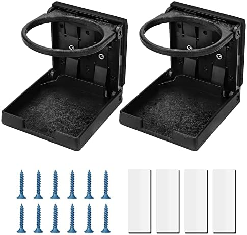 Car Cup Holder,EEEKit 2 Pack Adjustable Folding Cup Drink Holders,Automotive Plastic Cup Stand 99mm with Screws and Tapes for Car Truck Boat Van Home Office,Black