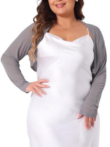 Image of Agnes Orinda Plus Size Mesh Crop Cardigans for Women Long Sleeve Open Front See Through Sheer Bolero Shrug Top