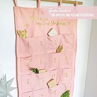Papierdrachen Adventskalender 2025 - bestickter Stoff-Wandkalender in Rosa & Gold - mit Taschen zum Befüllen - hochwertig & wiederverwendbar – Ansicht 5