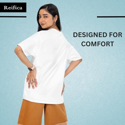 Image of Reifica Women 100% Pure Cotton Drop Shoulder Loose Fit Oversized T Shirts (Combo Pack of 2)