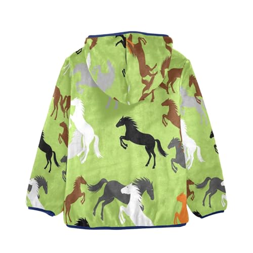 Horse Silhouettes on Green Toddler Fleece Jacket Girl Boys Hooded Fleece Jacket Coat Warm Outwear Zip-up 3-10T2