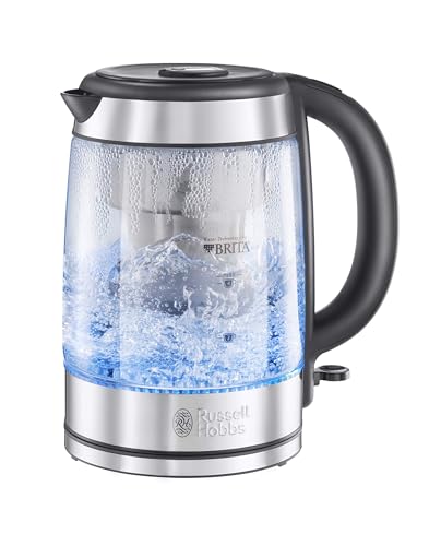 Russell Hobbs BRITA Filter Purity Glass 1.5L Electric Cordless Kettle for Cleaner Clearer Water (Free BRITA MAXTRA PRO Limescale Expert Filter Included Fast Boil 3KW Perfect Pour spout) 20760-10