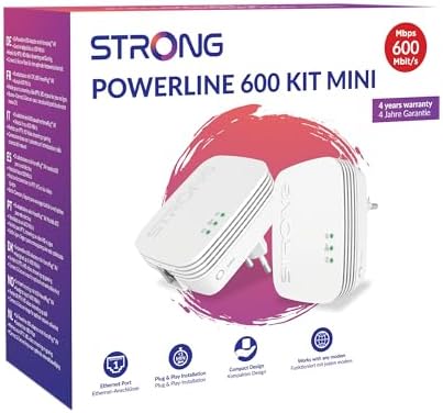 STRONG POWERL600DUOMINIUK AV600 Mini Powerline Adapter Starter Kit, Pack of 2, Up to 300m Range, No Configuration Required, UK Plug White