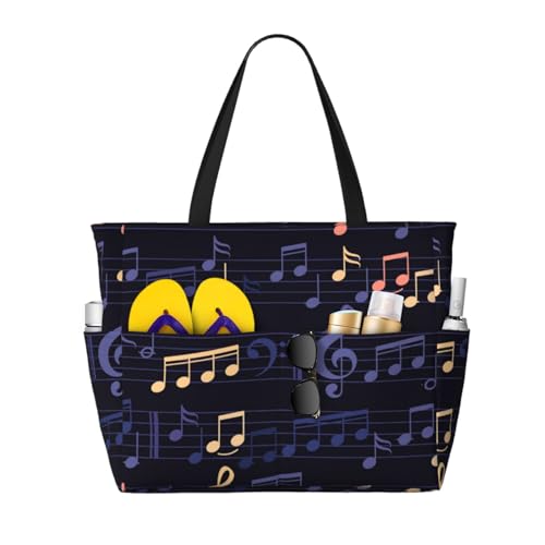 Grand sac de plage motif musical pour femme avec poignées