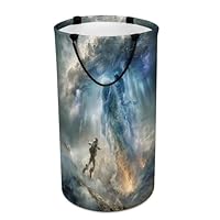 LUYYSKY Abstract Rustic Astronauts Versatile Storage Laundry Basket, Fantasy Retro Outer Space Alien Theme Spaceship UFO Print Large Capacity Bathroom Hamper With Handle