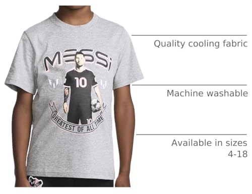 Image of Messi Boys' Lifestyle Short Sleeve T-Shirt, Slim-fit Graphic Tee, Cotton Blend Fabric