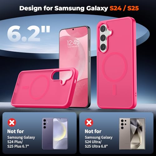 Image of SUPFINE Magnetic for Samsung Galaxy S24 Case / S25 Case with Screen Protector, (Built-in Magnets) (Military Grade Drop Protection) Slim Translucent Shockproof Phone Case,Hot Pink