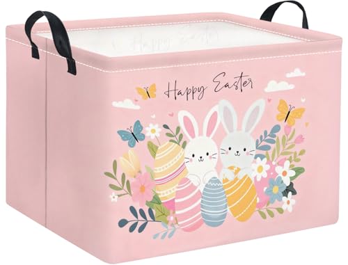 Image of Rectangular Easter Basket for Home Kitchen Baby Girls Basket Cute Storage Bin Organizer Shelf Book Room Decor(Pink Easter)